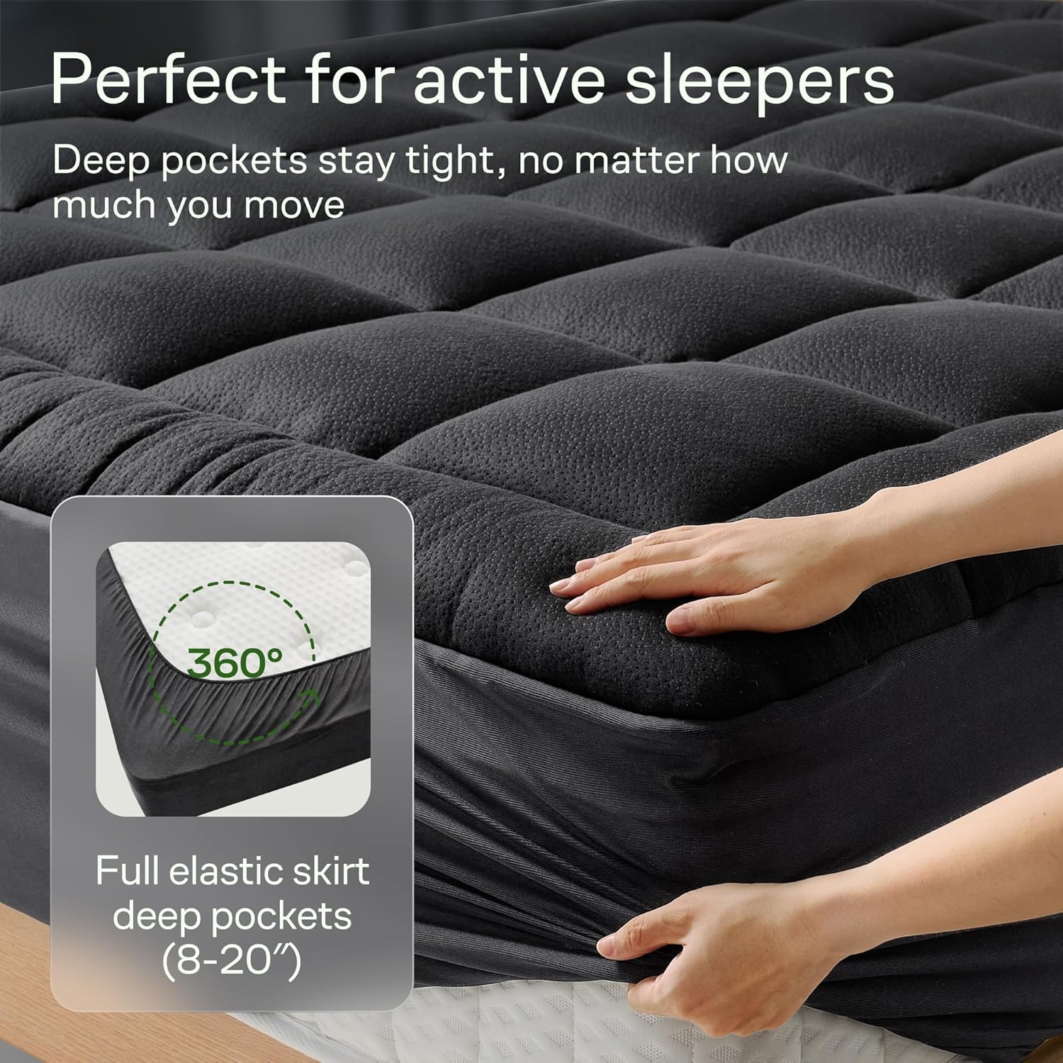Niagara Ultra Soft Twin Size Mattress Topper - Viscose Bamboo Pillow Top for Back Pain Relief | Naturally Cooling, Black