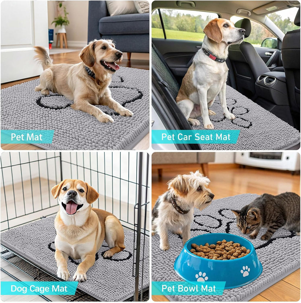 OLANLY Dog Door Mat - Absorbent Muddy Paws Doormat | Non-Slip Chenille, 36x24, Light Grey