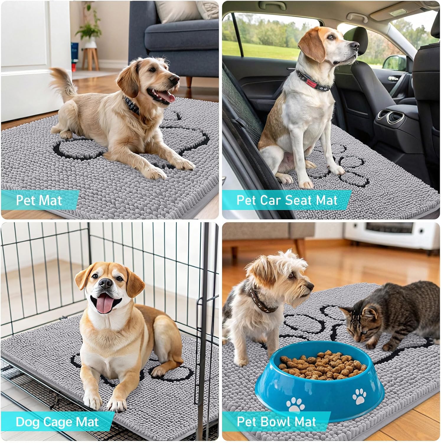OLANLY Dog Door Mat - Absorbent Muddy Paws Doormat | Non-Slip Chenille, 36x24, Light Grey