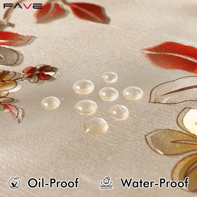 FAVE Peony Gold Tablecloths Vinyl Tablecloth for Kitchen Dining Table Wipeable PVC Tablecloth Cover for Rectangle Table for Wedding, Banquet, Birthday, Party, Restaurant Decorations（Gold,55”x87”）