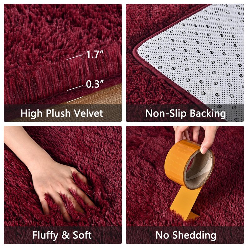 FALARK Fluffy Burgundy Red 6x9 Area Rugs for Living Room, Extra Large Dark Red Rug for Bedroom Decor, Big Shaggy Floor Carpet, Soft Plush Thick Non Slip Rectangle Carpets for Home Decor