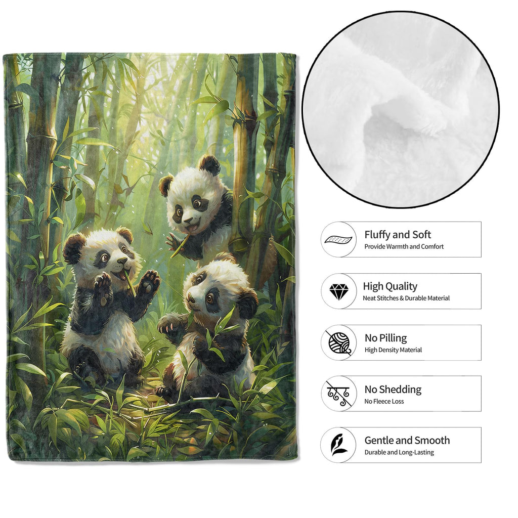 MIEPOS Cute Panda Throw Blanket, 50x60in, Soft, Lightweight Flannel,Adorable Pandas Playing in Bamboo Forest with Sunlight Blankets, Gifts for Kids, for Jungle Home Living Room Decor