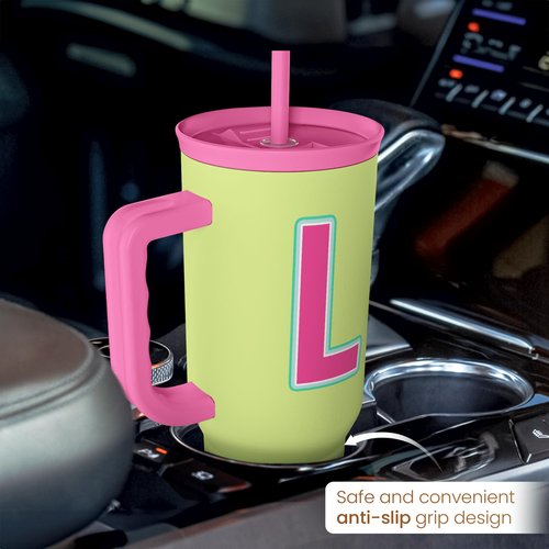 SANDJEST Monogrammed Tumbler with Handle 40oz, Letter L Tumblers Coffee Travel Cup with Straw, Personalized Monogram Initial Gifts for Women Girls, Customized Gifts for Christmas Birthday Mothers Day