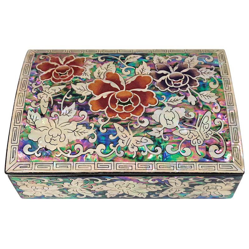 Nacreh Mother of Pearl Jewelry Ring Mini Trinket Wooden Box for Business Card Case Nacklace - Inlaid with Sea Shell Gifts for Women and Men (Peony)