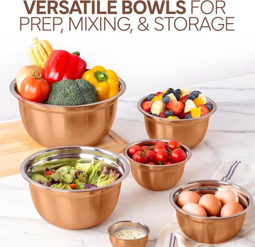 Cook With Color 18-Piece Mixing Bowls Set - Airtight Lids & Stainless Steel Organizers | Copper