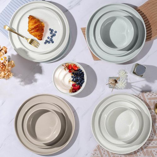 LIANYU Plates and Bowls Dish Sets for 4, 12PCS Stoneware Dinnerware Set, Speckled Dishware Includes Dinner Salad Plates, Cereal Bowls, Scratch Resistant, Milky Brown
