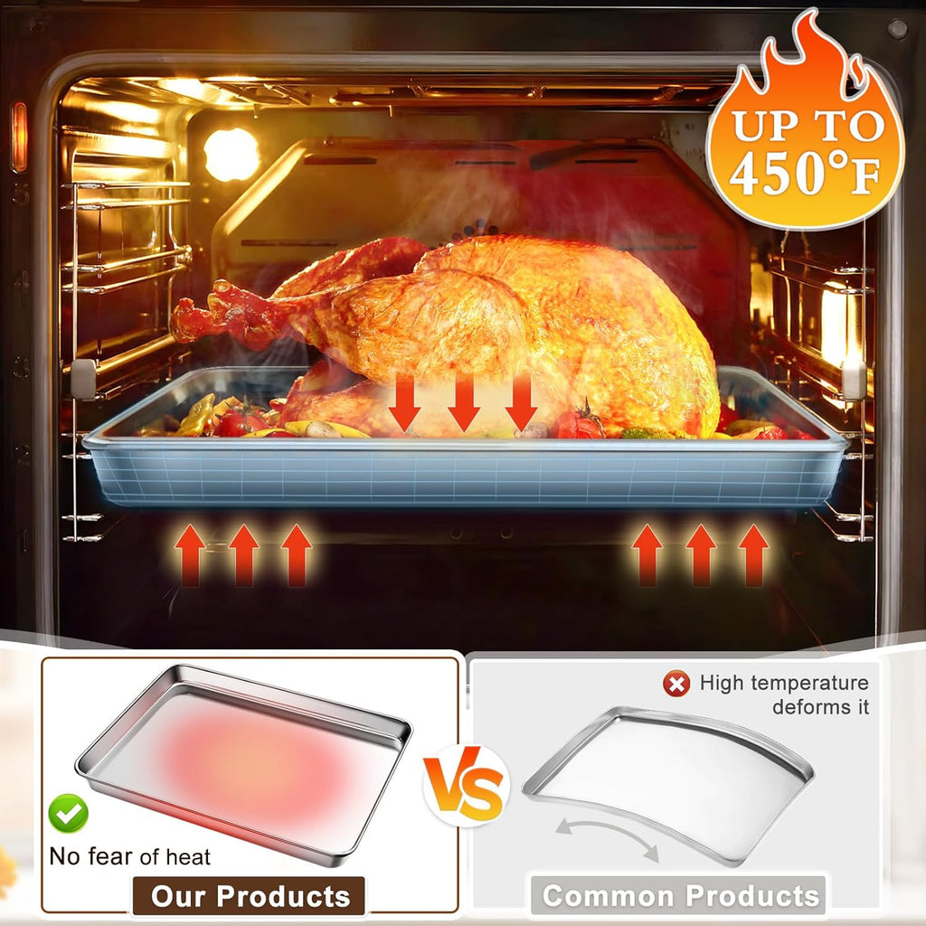 Regine Switzerland Baking Sheet Set - Commercial Grade Stainless Steel Cookie Sheets | Thicker, Nonstick, Rust & Warp Resistant - 17.5''x13'' & 15.7''x12''