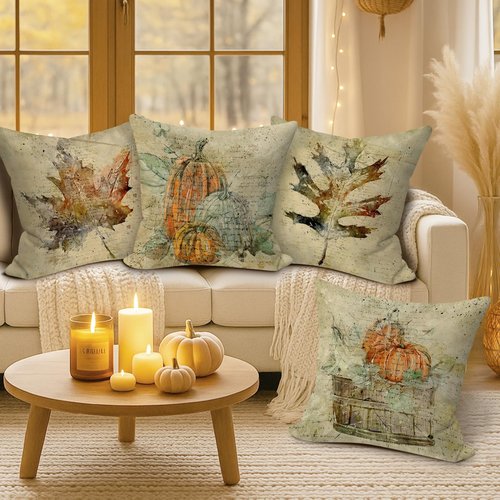 Benjia Outdoor Fall Throw Pillow Covers 20x20 Set of 4, Decorative Waterproof Oxford Retro Pumpkin 20 x 20 inch Holiday Cushion Cases Home Outside Porch Decor Decoration (Style 02)