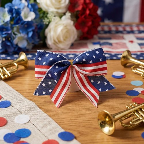 American Flag Bows | 12 PCS Red, White & Blue Patriotic 6" Bows for 4th of July & Memorial Day Decor