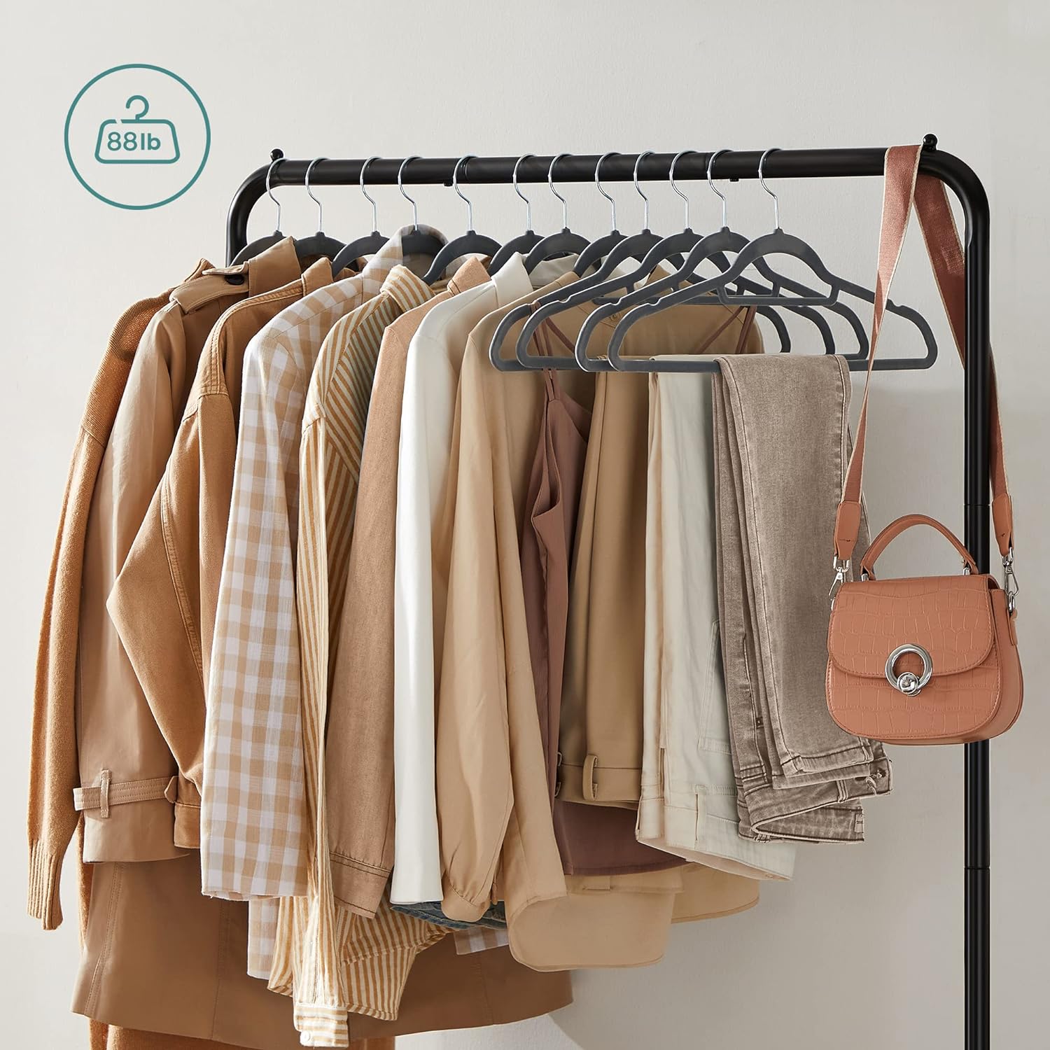 SONGMICS Clothes Rack - Mobile Garment Rack with Mesh Shelf & 110 lb Capacity - Black UHSR25BK