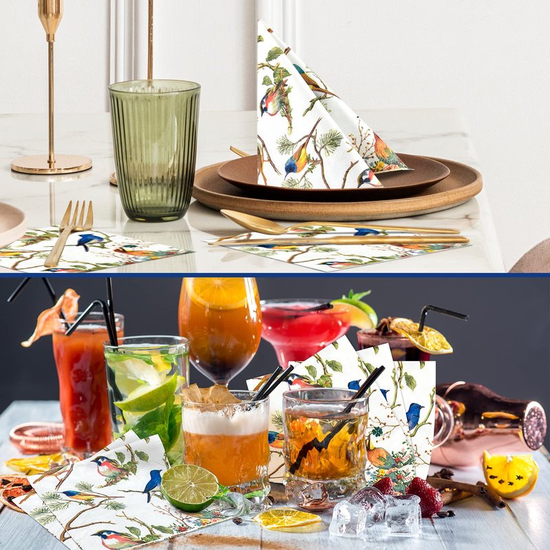 150 Bird Cocktail Beverage Napkins 3 Ply Bar Square Disposable Party Napkins Dessert Coffee Drink Napkins Guest Paper Hand Towels for Bathroom Wedding Tea Party Table Decoupage Napkins
