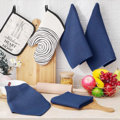 Homaxy 100% Cotton Waffle Weave Dish Cloths - Ultra Soft & Absorbent Kitchen Towels | 12x12 Inches, Navy Blue, 24-Pack