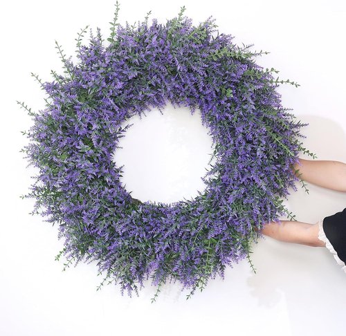 Lavender & Eucalyptus Wreath by [Brand Name] - Large 32" Artificial Greenery for All Seasons | Front Door & Porch Decor