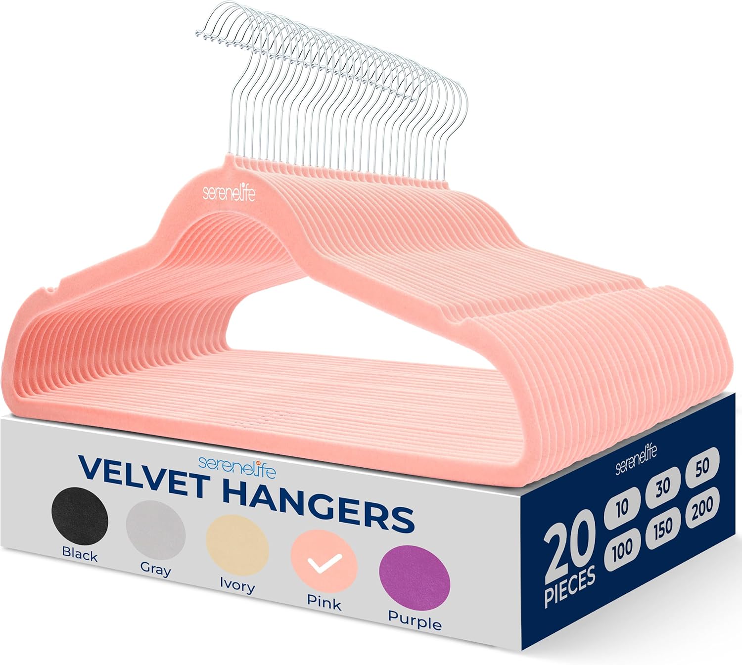 SereneLife Velvet Hangers - Non-Slip Felt Design with 360° Swivel Hook | Ultra-Thin & Space-Saving for Shirts, Sweaters & Dresses