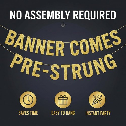 Gold Glitter Banner by Pre-Strung - Stunning 80th Birthday Decorations for Men & Women