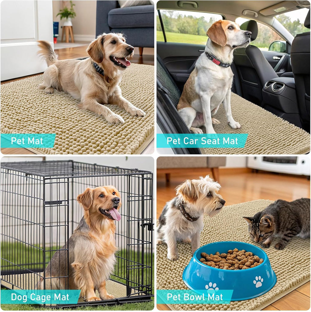 OLANLY Dog Door Mat - Absorbent Non-Slip Chenille Mat for Muddy Paws | 70x46, Quick Dry, Beige