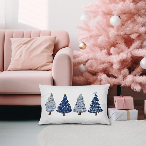 KEUSPI Navy Blue Christmas Decorations Christmases Tree Pillow Covers 12x20,Blue Christmas Decor Trees Xmas Pillow Cases Cushion Covers,Xams Christmases Decor Pillow Covers for Bedroom