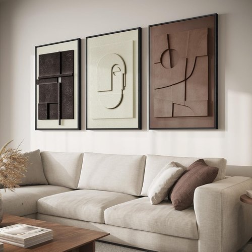 Framed Abstract 3D Textured Wall Art - Modern Neutral Artwork for Living Room | 30x60 Inch Geometric Design