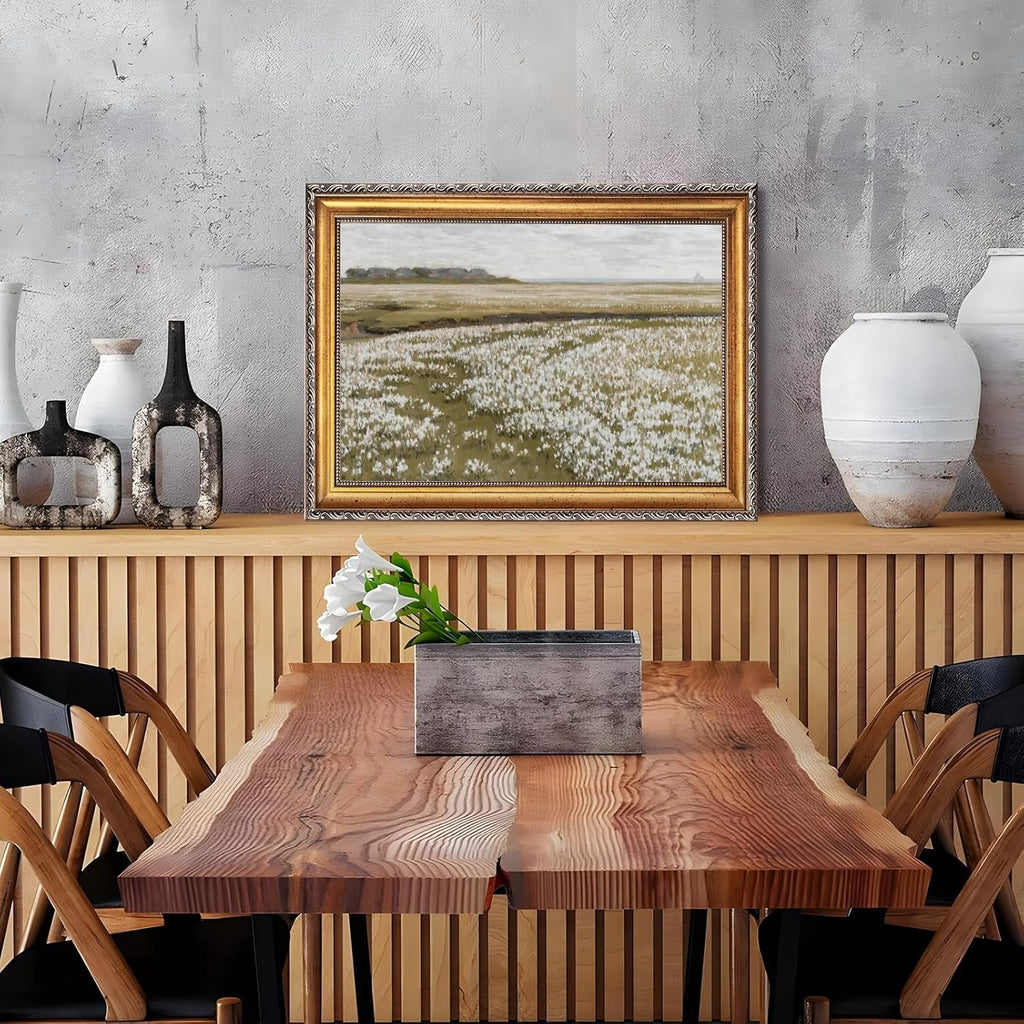 Skiennix Vintage Spring Meadow Poster - Wildflower Canvas Wall Art for Living Room | 24x36 Inch with Golden Frame