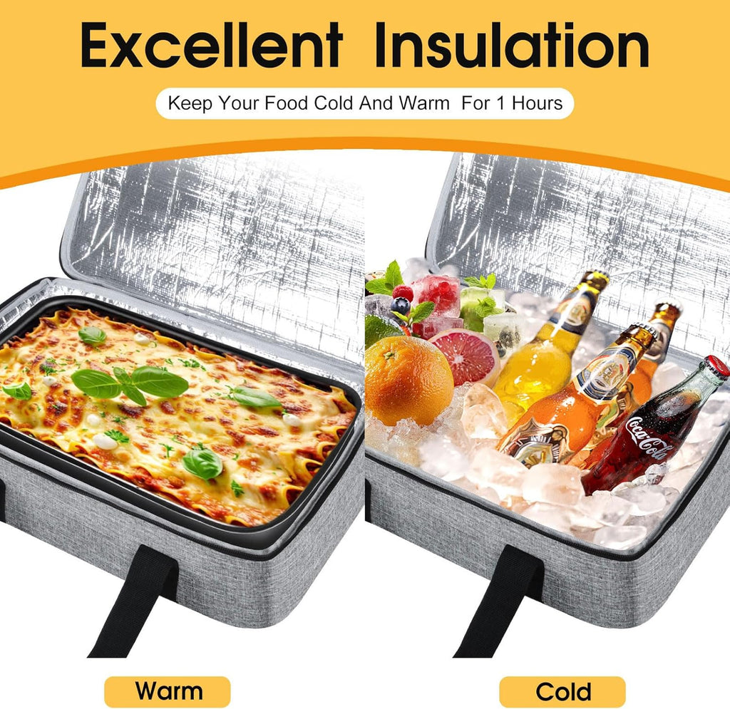 Skiennix Insulated Casserole Carrier - Portable Hot & Cold Food Tote Bag for Potlucks | Fits 9" x 13" Dish - Grey