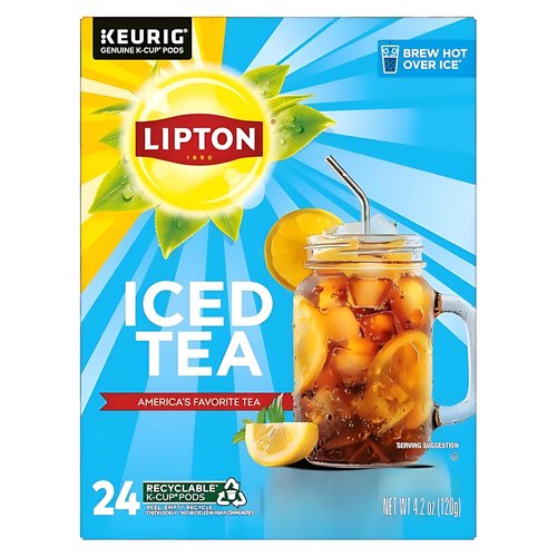 Lipton Unsweetened Black Iced Tea K-Cups | 24-Pack for Keurig - Rainforest Alliance Certified, Smooth Flavor