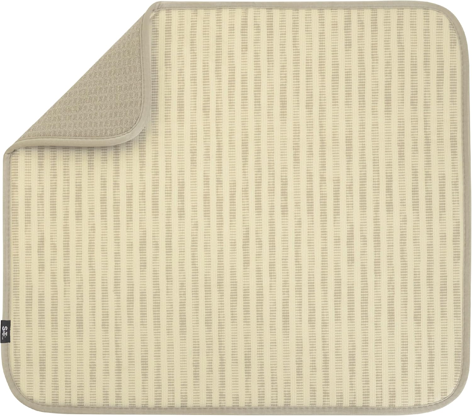 S&T INC. Dish Drying Mat - Absorbent Microfiber Kitchen Counter Pad | 16” x 18”, Cream Distressed Lines