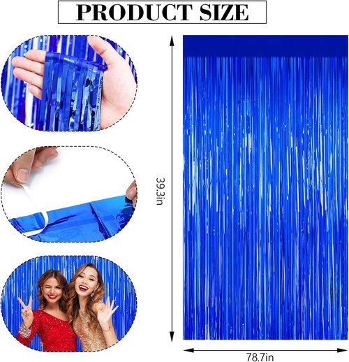 Blue Party Decorations - 2-Pack Tinsel Backdrop Streamers for Ocean-Themed Events | Birthday & Wedding Decor