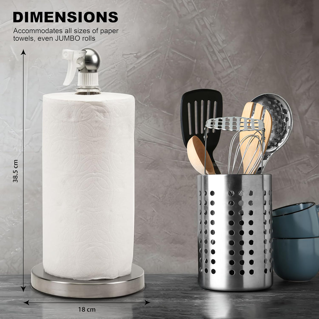 Skiennix Paper Towel Roll Holder - Space-Saving Design with Hidden 7oz Spray Bottle | Rust-Resistant Stainless Steel