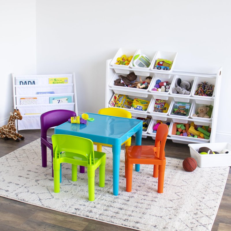 Humble Crew Kids Plastic Table and Chair Set, Toddler Activity Table with 4 Chairs, Lightweight Easy-Clean Kids Desk for Play, Snacks & Crafts, Playroom Furniture, Blue/Red/Green/Yellow/Purple