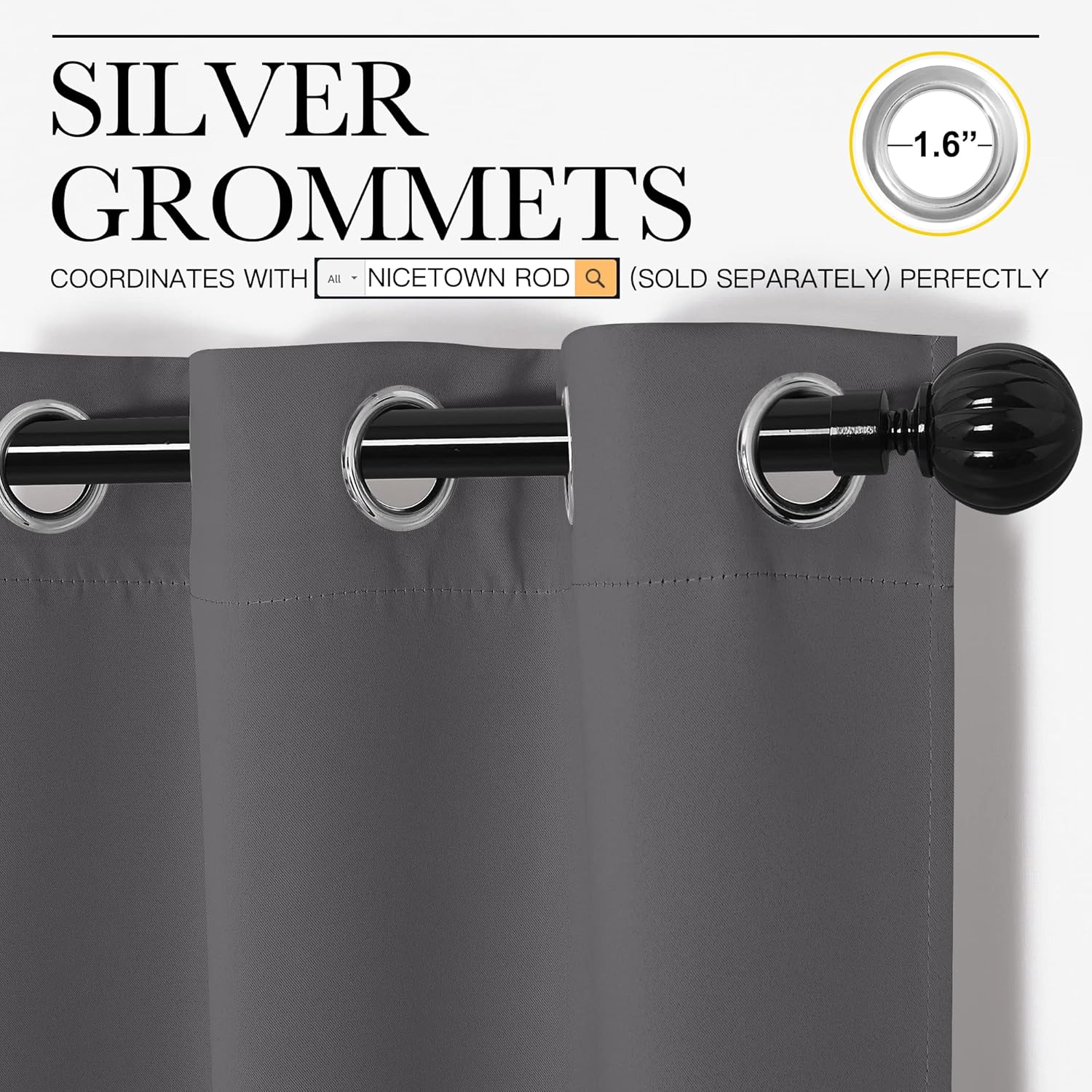 NICETOWN Grey Blackout Curtain Panels - Thermal Insulated Grommet Top Draperies | 2 Panels, 55x68 Inch