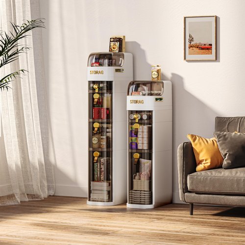 IYINIYI 4-Tiers Slim Bathroom Storage Cabinet, Plastic Narrow Rolling Bathroom Floor Organizer with Drawers & Tissue Box for Small Spaces Laundry Kitchen Living Room, Waterproof & No Installation