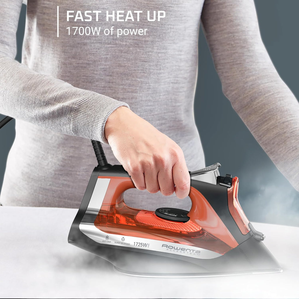 Rowenta Access Steam Iron - Powerful Vertical Steaming with Anti-Drip Protection | Red