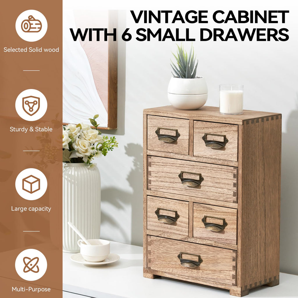 KIRIGEN Wooden Storage Cabinet Organizer Desktop Storage Drawers for Home Office Supplies Dark Brown(4D6CG-DBR)