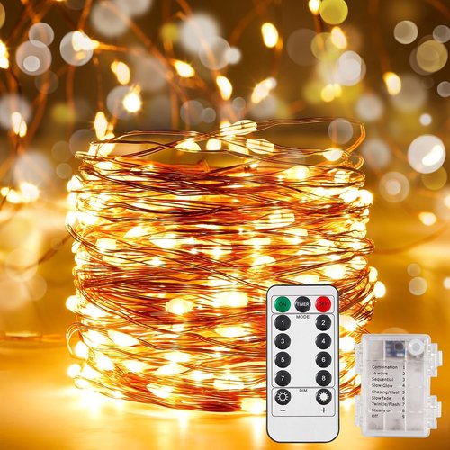 Ariceleo Outdoor String Lights - 16.4 Ft Battery Operated LED Fairy Lights with Remote & Timer | Waterproof Warm White for Weddings & Parties