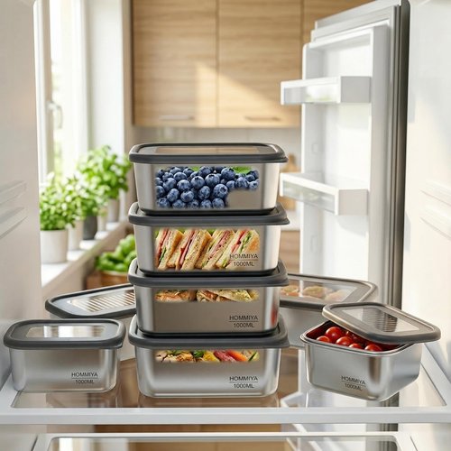 Hommiya Stainless Steel Food Storage Containers with Leak-Proof Silicone Lid, Set of 3(32oz), Reusable Bento Lunch box for Snacks & Meal Prep, Oven/Dishwsher/Freezer Safe