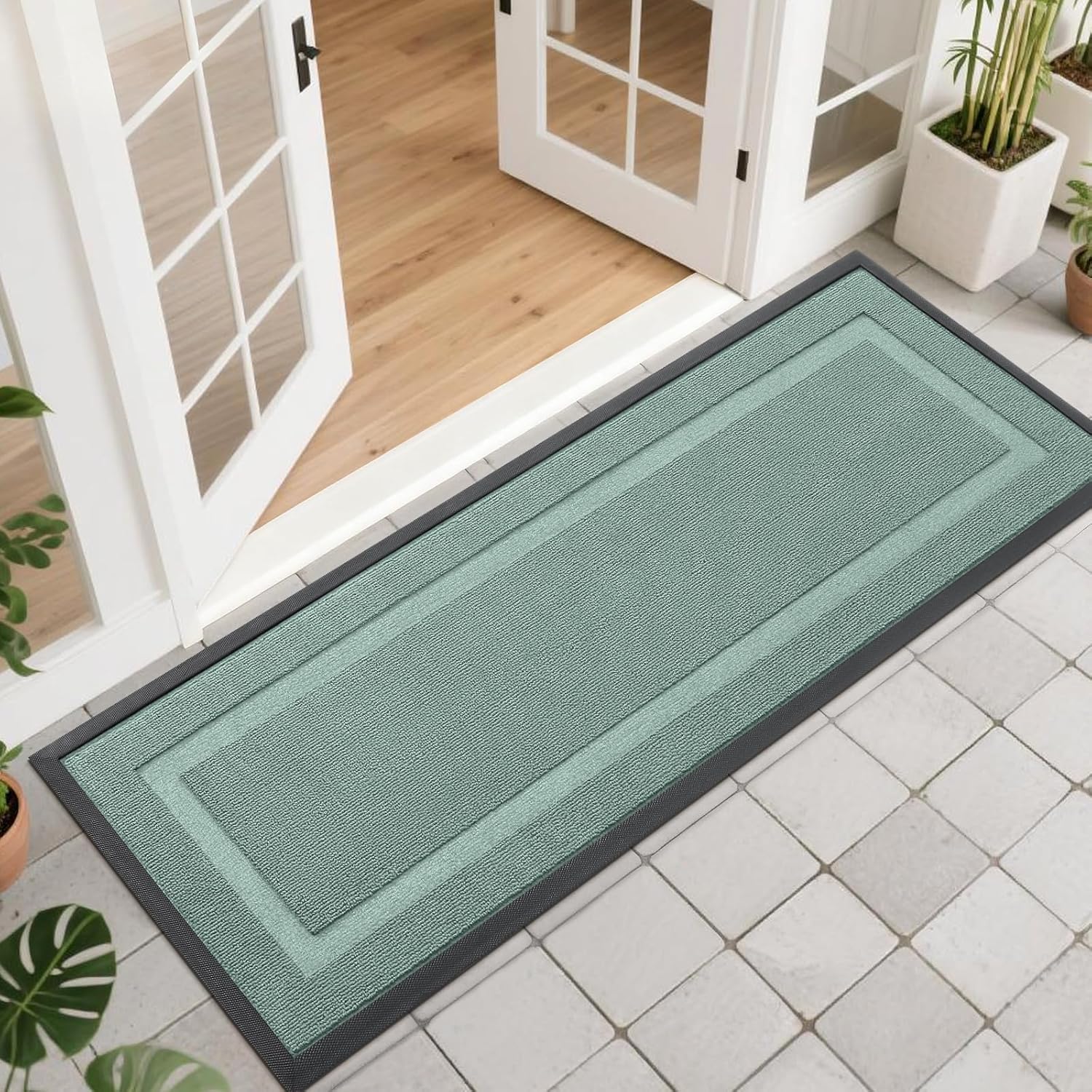 OLANLY Indoor Outdoor Front Door Mat - Waterproof All-Season Doormat, Sturdy Rubber, Easy Clean | 47x17, Grayish Green