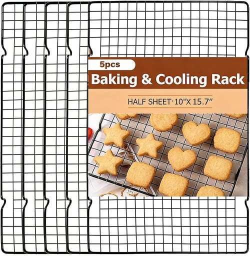 5-Piece Stainless Steel Cooling Rack - 10" x 16" Oven-Safe Metal Wire Rack for Baking & Grilling