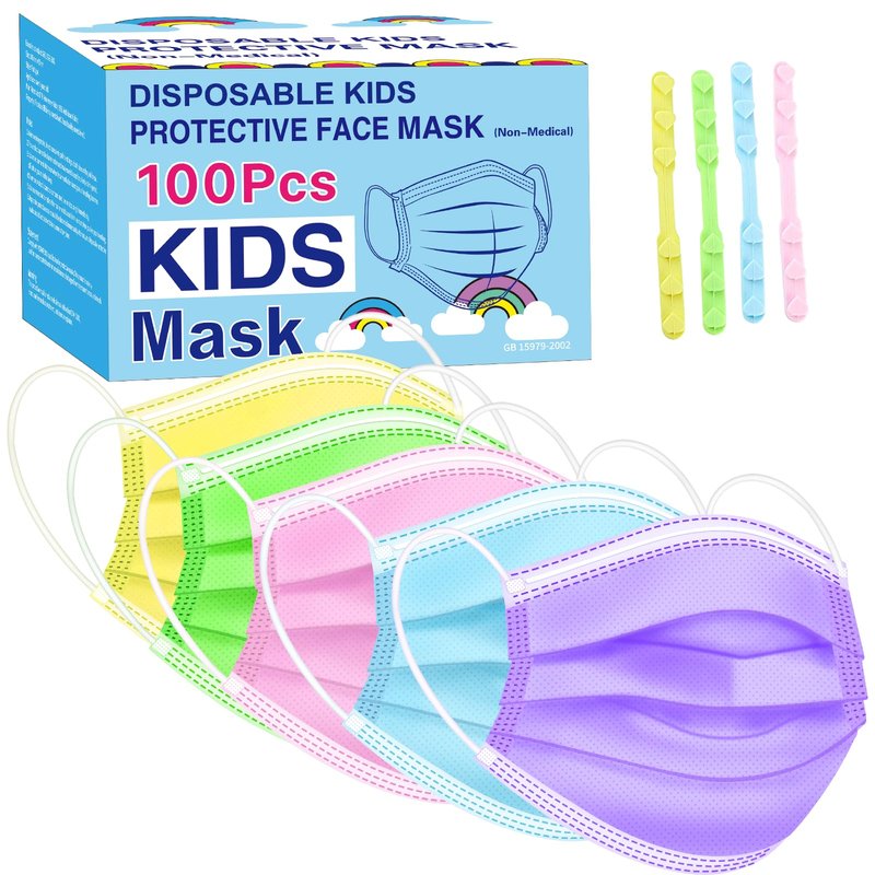 Rasav Kids Disposable Face Masks 100Pcs, 3 Ply Kids Masks Disposable Breathable Colorful Cute Face Masks for Children, Girls & Boys
