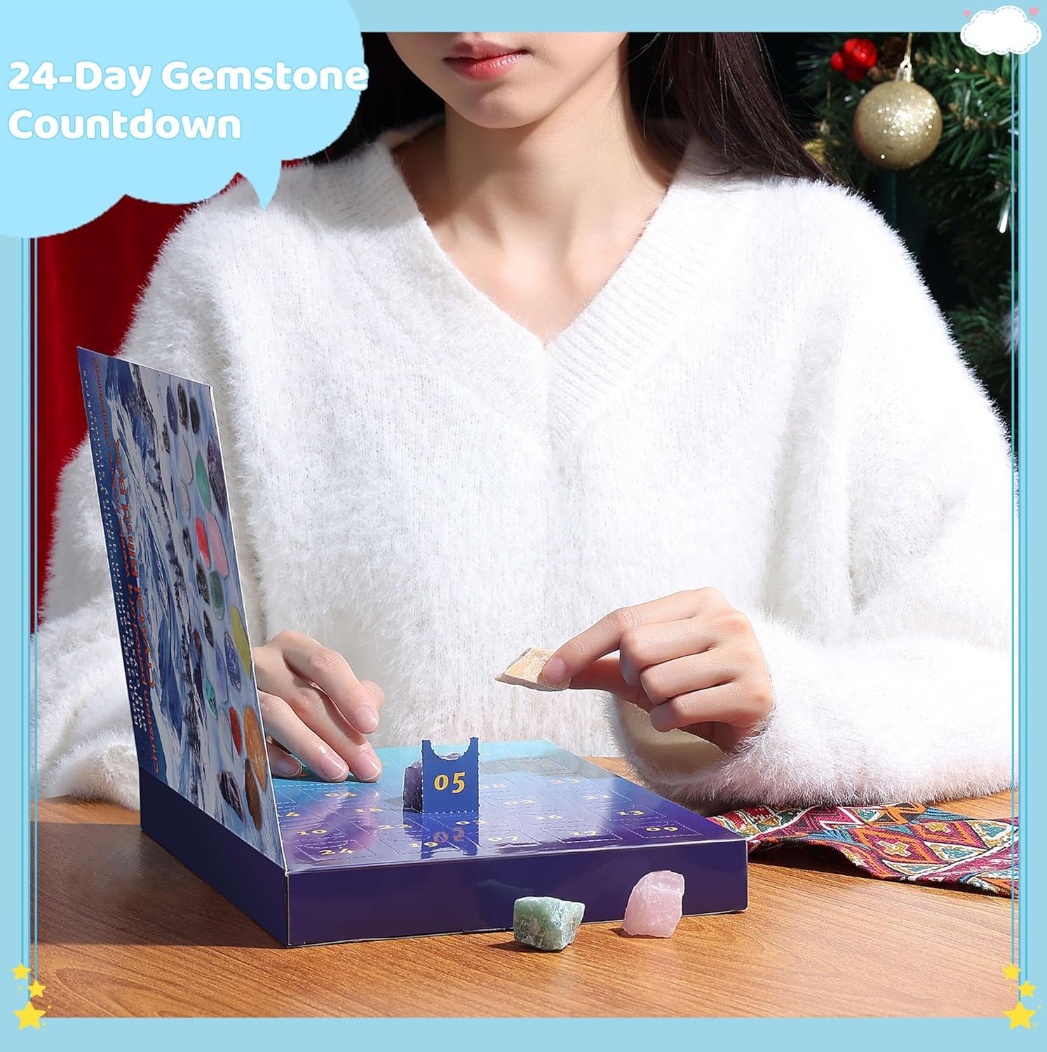 ZHIYUXI Crystal Advent Calendar 2025 - Rock Collection with 24 Gemstones for Christmas Countdown