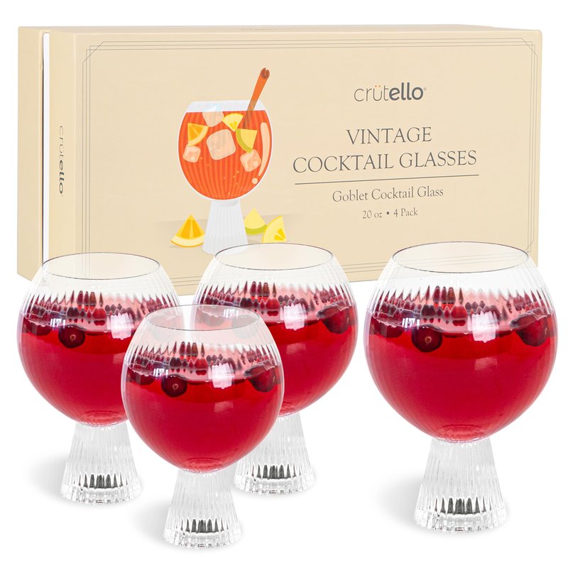 Crutello Aperol Spritz Glasses | Goblet Cocktail Glasses Set of 4-16 oz Gin and Tonic, Sangria, or Aperol Spritz Glassware, Unique Cocktail Glassware for Gifts