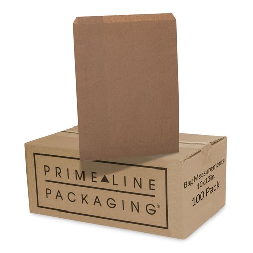 Prime Line Packaging Flat Paper Bags, Kraft Merchandise Bags for Small Businesses, Crafts, Prints, Cards, Photos, Wrapping, Shopping, Bulk, 10x13, 100 Count