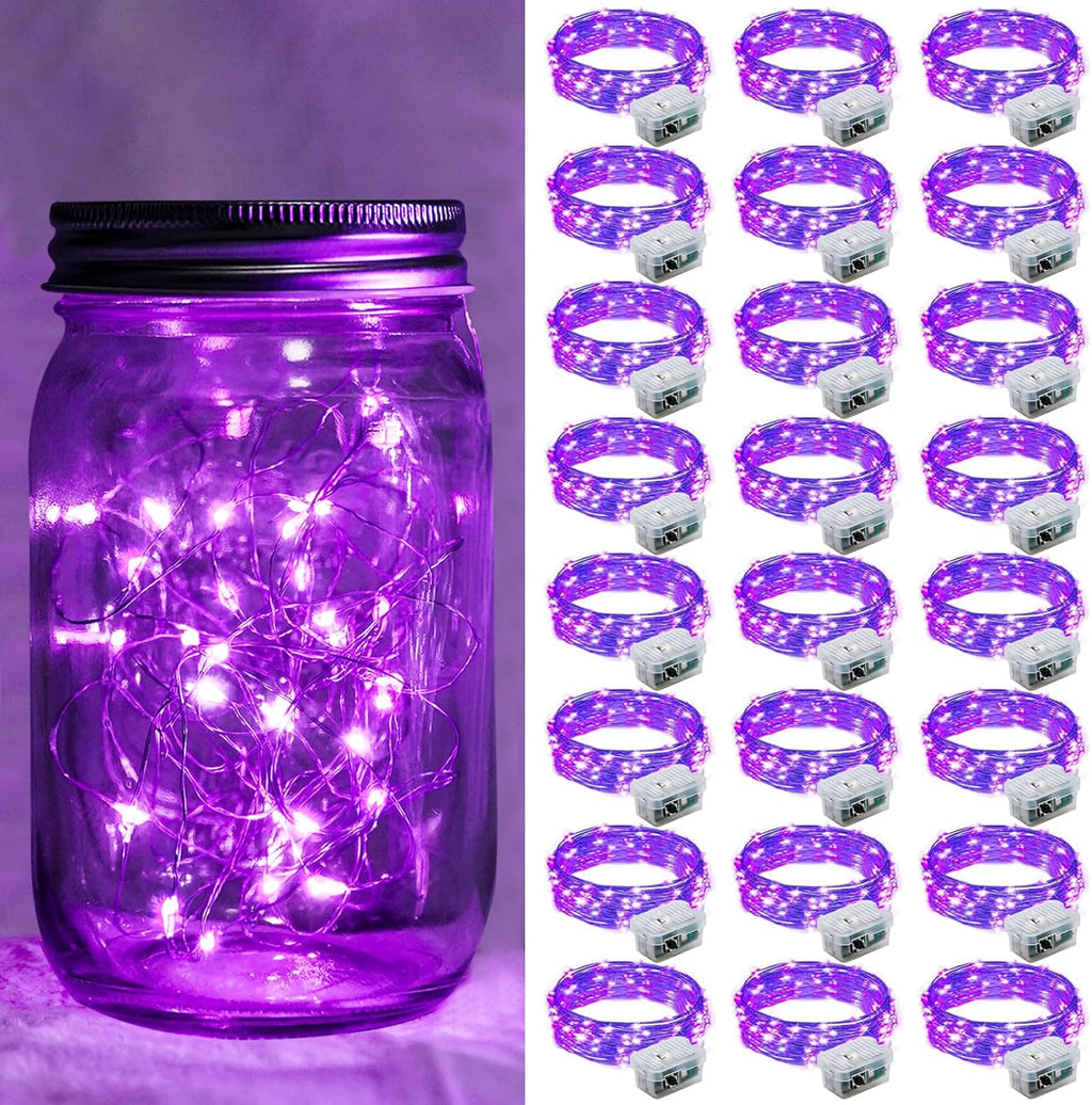 Purple Fairy Lights by [Brand Name] - 24 Pack 7Ft 20 LED Twinkle String Lights | Battery Operated & Waterproof for Weddings, Parties, and Decor