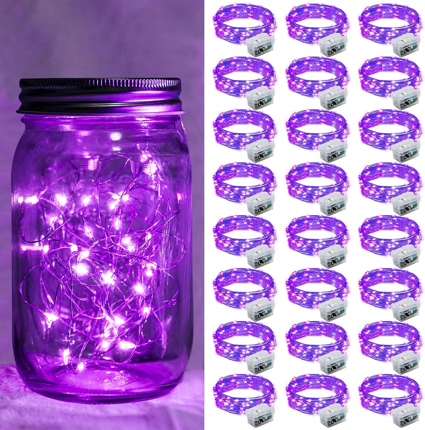 Purple Fairy Lights by [Brand Name] - 24 Pack 7Ft 20 LED Twinkle String Lights | Battery Operated & Waterproof for Weddings, Parties, and Decor