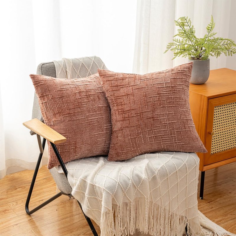 ZSkogur Decorative Throw Pillow Covers 18x18 Inch Set of 2, Soft Solid Farmhouse Chenille Couch Pillows, Spring Pillow Covers for Couch Sofa Bed Living Room Home Decor Pillowcase, Coral