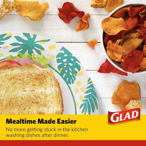 Glad Round Disposable Paper Plates, Palm Leaves Pattern - Strong, Sturdy, Soak Proof, and Microwavable Decorative Plates for Dinner and Everyday Use, 10 Inch, 50 Count - 2 Pack
