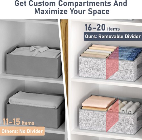 DIMJ Large Closet Shelf Organizer Bins - 6 Pack Fabric Trapezoid Storage Baskets with Handles | Grey Foldable Containers for Clothes, Towels, Toys, and More