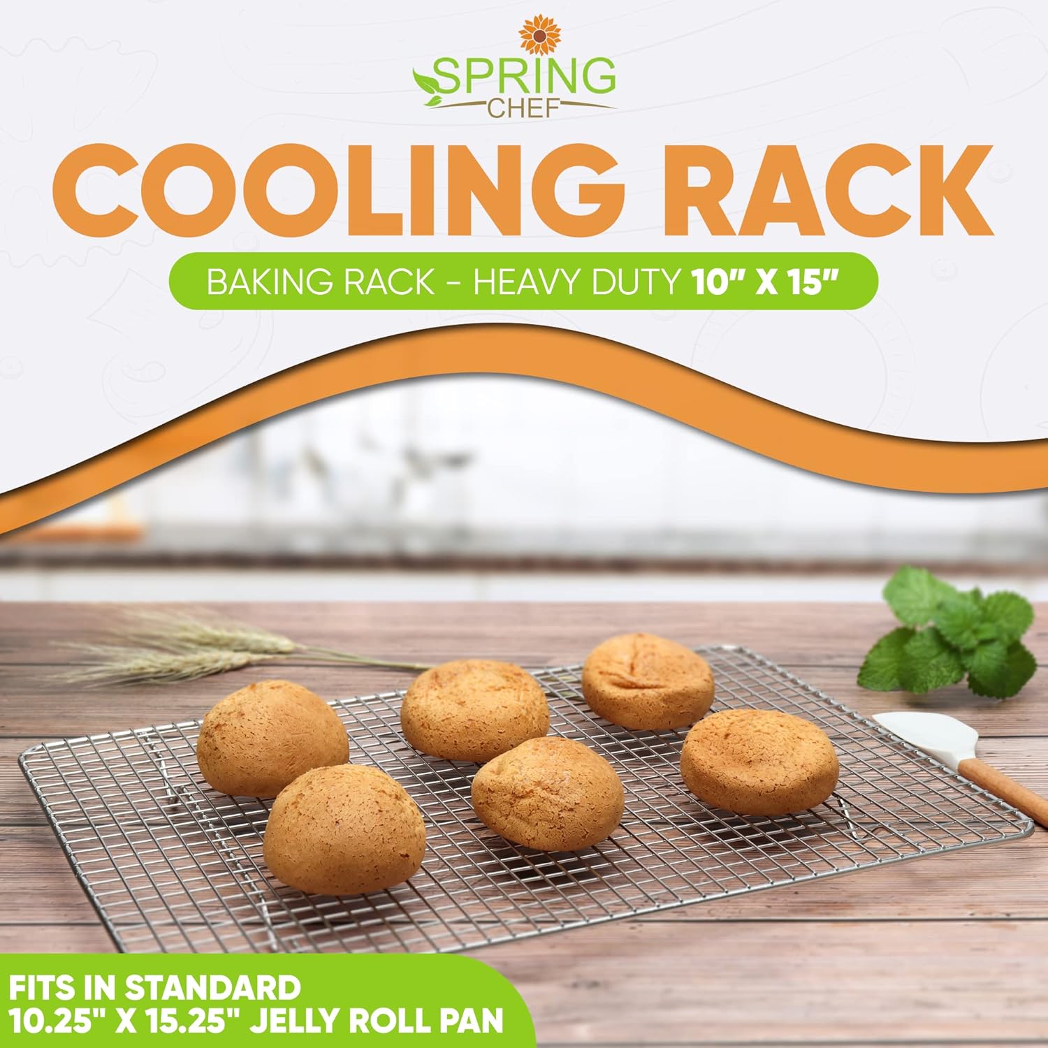 Spring Chef Stainless Steel Cooling Rack - Heavy Duty 10 x 15 Inch Baking Rack | Oven Safe & Dishwasher Safe