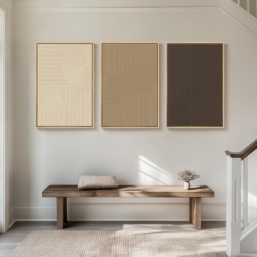 Boho Abstract Wall Art Set by [Brand Name] - 3 Piece 3D Textured Framed Artwork | Modern Minimalist Beige & Brown Decor 24x36 In