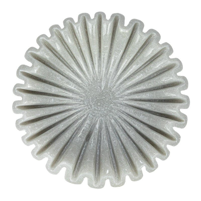 Creative Co-Op Round Marble Pleated Dish, White