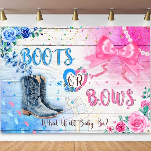 Boots Or Bows Gender Reveal Backdrop - Rustic Cowboy & Cowgirl Decor | 7x5ft Photo Banner